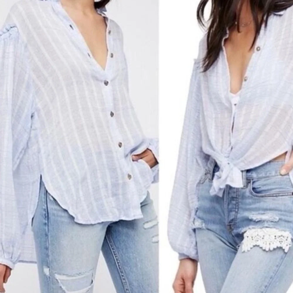 🌻Free People Headed The Highlands Button Down White Shirt Blouse
